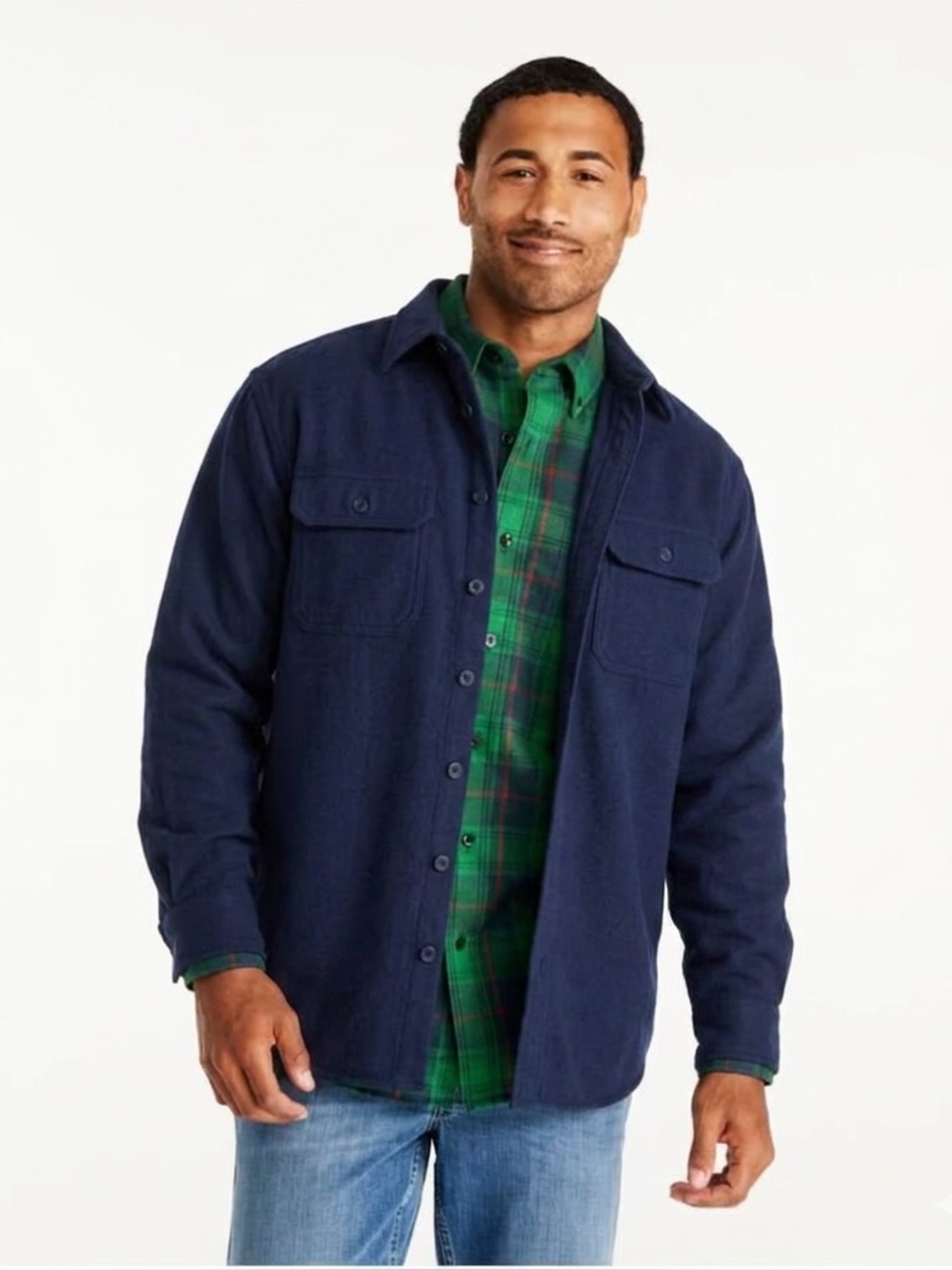 L.L. Bean Men's Chamois Navy Button-Front Shirt/Jacket. Size Med New With Tags